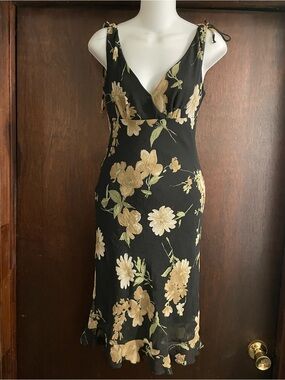 Rampage Brand Vintage Y2K Floral Sheer Overlay Dress Black Midi Length Size 3
